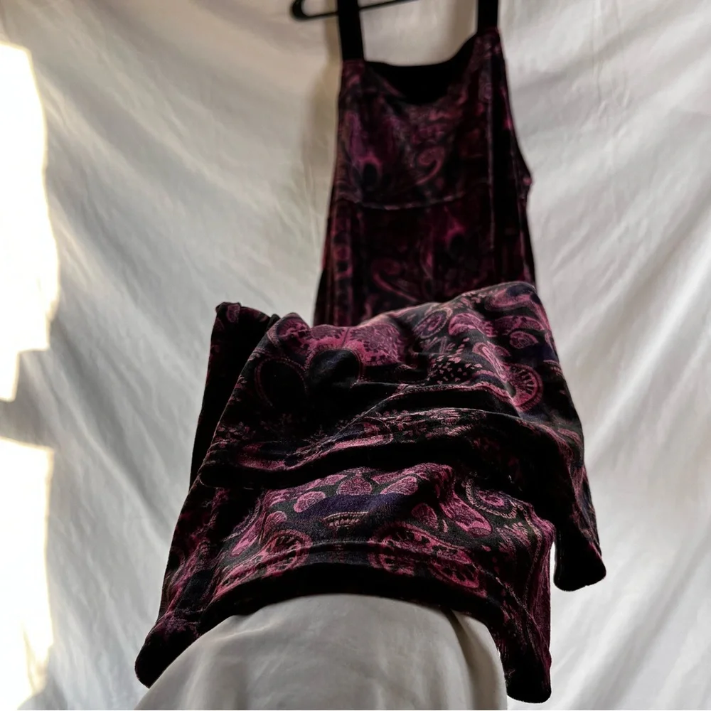 Vintage Velvet Paisley Purple Bib Overalls Coldwater Creek Women Large Jumpsuit - Picture 14 of 16